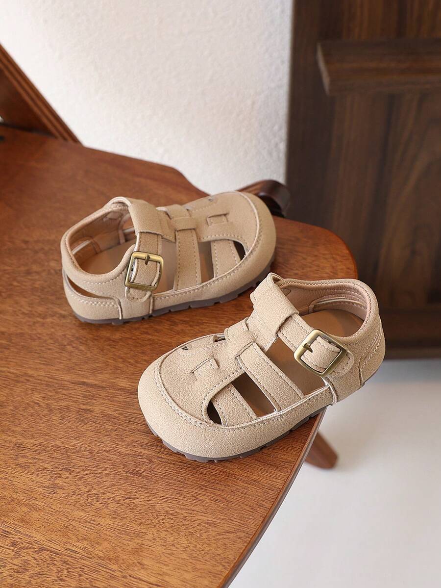 1 Pair Children's Sandals With PU Upper, Non-Slip Thick Sole, Hook And Loop Closure, And Cushioned Insole