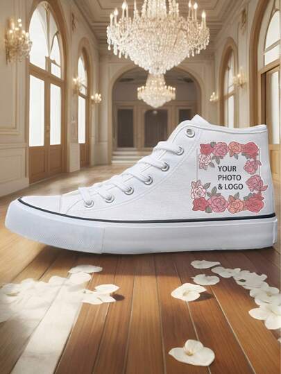 Custom DIY Unisex High-Top Canvas Sneakers, Simple Design, All-Season Outdoor Casual Vulcanized Rubber Sole Athletic Shoes