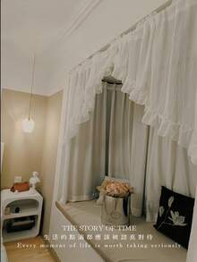 1pc High-Quality Lace Ruffle Sheer Curtain Panel, Elegant Window Valance Decor - White - View 2