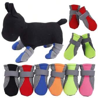 Atmungsaktive und wasserdichte Hundeschuhe für den Outdoor-Spaziergang, weiche Sommer-Hundeschuhe mit reflektierenden Elementen für mehr Nachtsicherheit, für kleine und mittelgroße Hunde