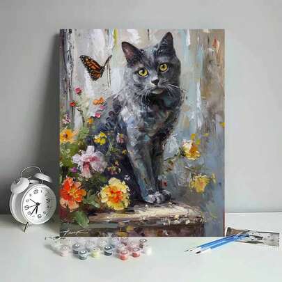 1 Set Black Cat Paint By Numbers DIY Oil Painting Kit, Frameless, Suitable For Living Room And Bedroom Decor, Unleash Creativity, No Drawing Skill Required, Beautiful Artwork, Perfect Gift For Holidays And Birthdays, 40*50CM