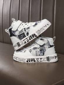 scarpi sportivi sportive per bambini con design a gancio e passante, combinazione casuale di nero e bianco, comode per camminare, andare a scuola, giocare all'aperto, con tomaia alta, versatili, scarpe da corsa