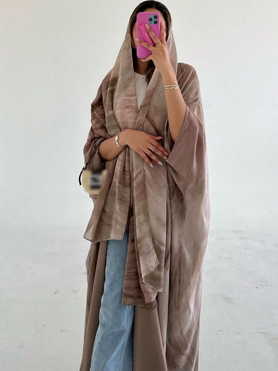 1 pieza Cárdigan tipo abaya elegante y casual, estampado, de tela ligera y transpirable, para uso diario y de fiesta, modesto kaftan - Óxido marrón - Ver 1