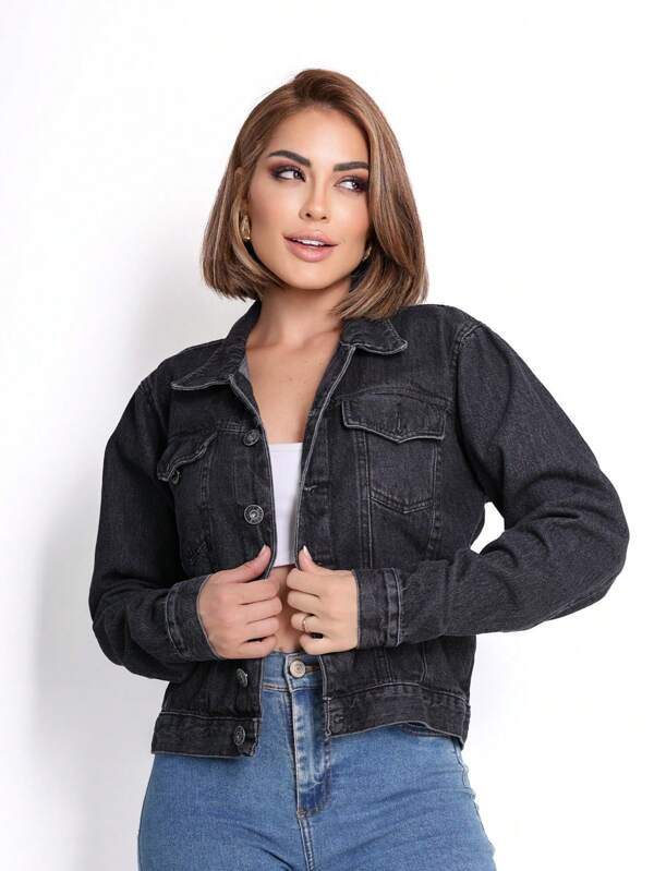 Jaqueta Jeans Black Grafite Moda Feminina MODEL NOVO DE 2025