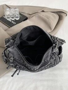 حقيبة كتف نسائية ذات موحد اللون كاجوال من القماش متعددة الجيوب