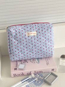 Bolsa de cosméticos con cremallera de tela suave con forma de corazón de color azul en polvo, bolsa de almacenamiento dulce para maquillaje, artículos de tocador, hogar, viaje, mujer