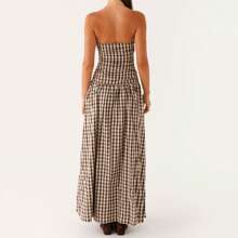 Vestido largo casual de verano para mujer, sexy, con cuello de barco, espalda descubierta, sin mangas, sin tirantes, fluido y plisado