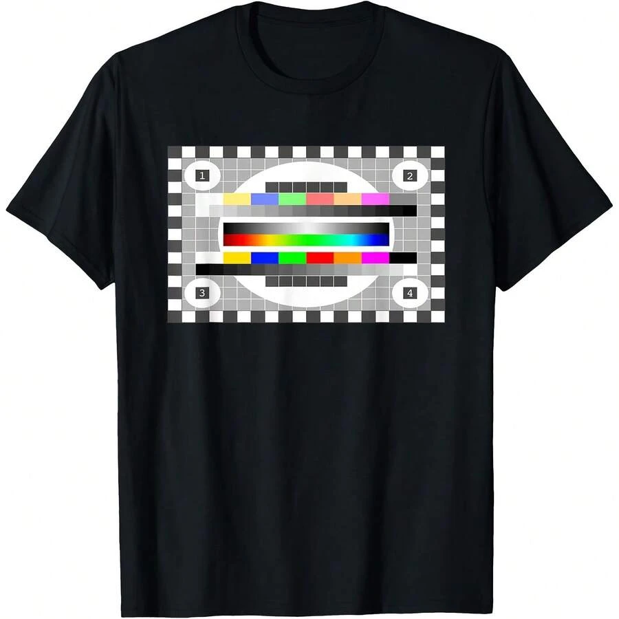 TV Test Pattern Color Bars Old Television Funny T-Shirt Tee - Black - View 1