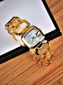 1 pieza Reloj de mujer de alta gama con estilo francés sencillo y elegante, personalizado, con incrustaciones exquisitas de rhinestones, esfera de nácar, correa de acero inoxidable hueca, diseño retro elegante y de lujo versátil, resistente al agua, reloj de cuarzo adecuado para ocio, vacaciones, fiestas y uso diario, se puede usar como un regalo de cumpleaños u ocasión festiva
