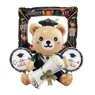 4 件套毕业派对铝箔气球套装、毕业框架气球、学士学位气球、毕业照道具、毕业派对装饰品