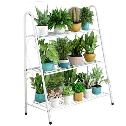 Soporte para plantas de interior, soporte metálico de 3 niveles para exterior, para varias plantas, estante decorativo con escalera que ahorra espacio para sala de estar, balcón y jardín.