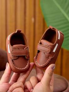 Newborn Infant Spring&Autumn Soft Sole Infant Flats, Indoor Outdoor Wear, Fashion Cloth Sole With Anti-Slip Dots & Hook And Loop, 0-1 Year Old Infant Boys&Girls - Brown - View 10