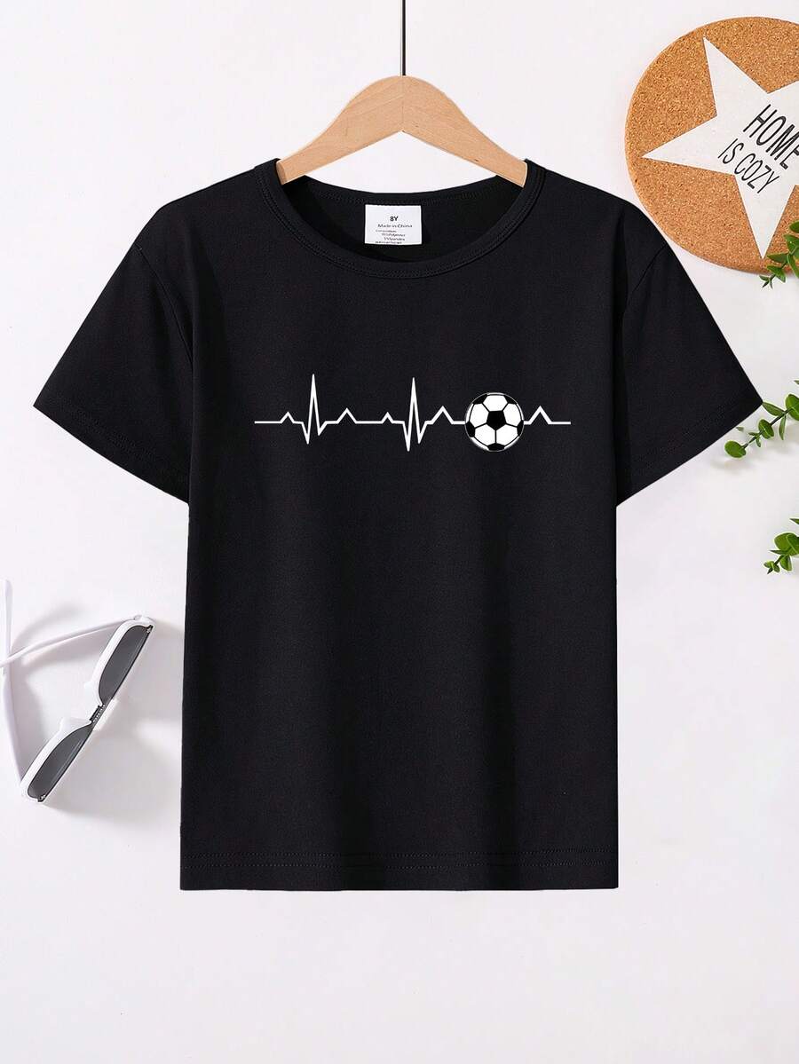 男童足球印花运动 T 恤，夏季 - 黑色 - 查看 1