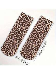 3 Pairs Women's Leopard Print Short Socks, Animal Skin Texture Pattern Ankle Socks, Lining & Invisible Socks, Spring/Summer - Multicolor - View 8