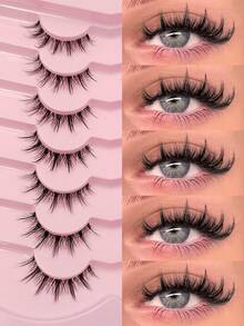 Asiteo 7对卡通风格自然纤长假睫毛，适合日常派对妆容、猫眼妆和仙女妆，打造迷人妆容