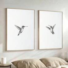 Set de 2 colibri neîncadrat schiță artă poster vintage tipărire canvas minimalistă păsări animale decor abstract de perete pictură retro pentru cămin, apartament, sufragerie, dormitor, decorațiuni moderne pentru casă