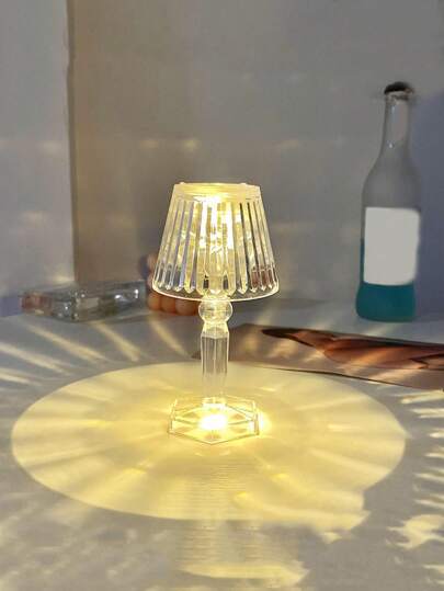 1pc LED Mini Table Lamp, Ins Style Glowing Desk Atmosphere Light, Electronic Candle Nightlight, Dreamlike Crystal Desk Lamp Diamond Light, Suitable For Bedroom Bedside Decor Warm Light Projector Lamp, Built-In Button Battery