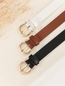 3条装女士优雅奢华手工简约方形扣PU皮腰带，百搭连衣裙、T恤、裤子、休闲装、办公、通勤、节日礼物 - 彩色 - 查看 4