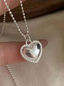 Pure Silver Love Necklace, Versatile, High-End, Light Luxury, Niche Design, Clavicle Chain, New Hot Style For Women, A Valentine's Day Gift For Your Girlfriend - Heart Shaped Bead Necklace - View 2