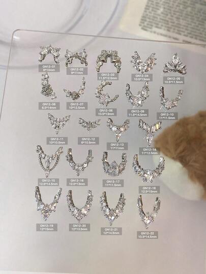 Yalayee 2件装 V形锆石水晶美甲装饰 美甲用品 指甲饰品 指甲宝石 指甲水钻