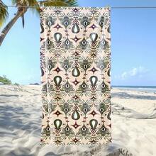 1件装，蓝橙色花卉图案沙滩巾，轻便、速干、吸水性强，71英寸 x 31.5英寸