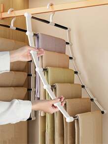 2pcs Stainless Steel Pants Rack, Multi-Layer Seamless Storage Pants Rack, Multifunctional Pants Rack, Cloud Ladder Hanging Pants Folding Pants Rack, Multi-Layer Folding Pants Hanger, Suitable For Wardrobe, Wardrobe Storage And Wardrobe Storage Pants Rack, Anti Slip, Can Store Pants, Jeans, Skirts, Scarves, Leggings