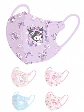 Sanrio 10 piezas Máscara tridimensional Kulomi para niños para protección en primavera y verano, adecuada para niños y niñas, con una variedad de estilos opcionales