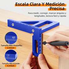 Regla triangular de inglete de aleación de aluminio de 45/90 grados,Regla de medición multiángulo 3D,transportador cuadrado de carpintería,herramienta de medición para ingeniero carpintero - Azul - Ver 3