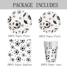 10pcs/20pcs Sports Themed Disposable Tableware Set, Football Pattern Disposable Cutlery, Sports Themed Tableware Decorations, Suitable For Birthday Party, Gathering, Picnic, Shower, Wedding And Other Events Party Decorations, 7 Inch/9 Inch Football Pattern Party Paper Plates, Disposable Paper Napkins And Cups, Food Service Supplies, Holiday Party Supplies, Party Cups, Party Napkins, Party Plates - Multicolor - View 2