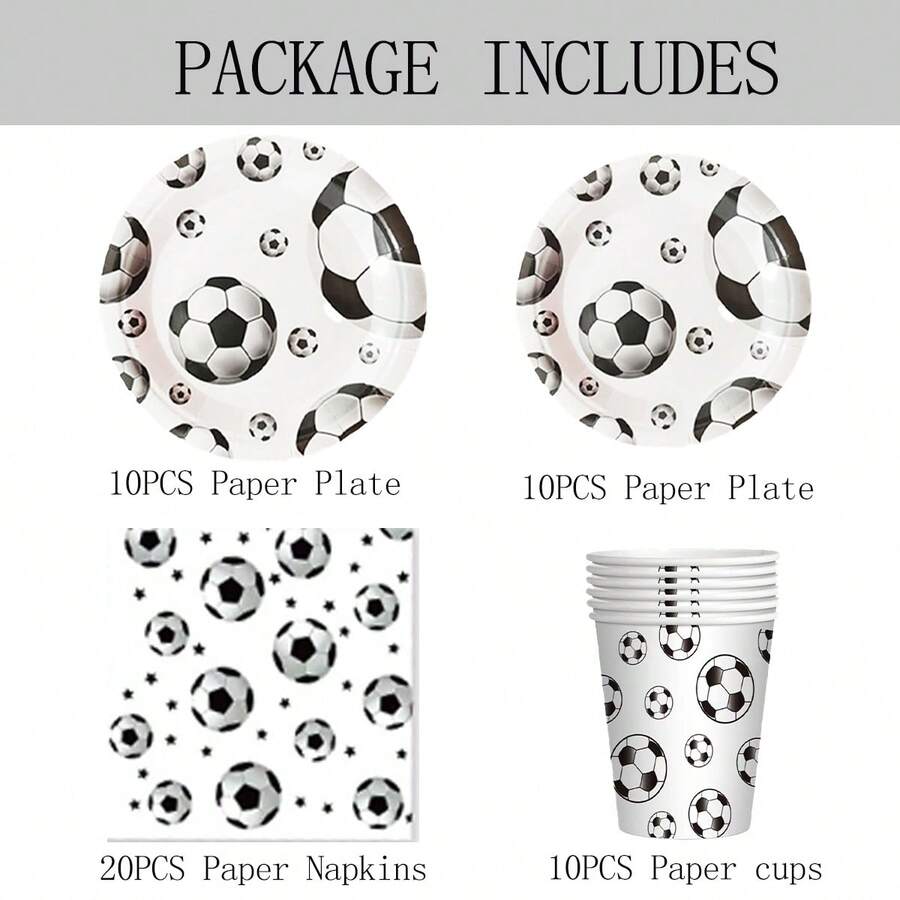 10pcs/20pcs Sports Themed Disposable Tableware Set, Football Pattern Disposable Cutlery, Sports Themed Tableware Decorations, Suitable For Birthday Party, Gathering, Picnic, Shower, Wedding And Other Events Party Decorations, 7 Inch/9 Inch Football Pattern Party Paper Plates, Disposable Paper Napkins And Cups, Food Service Supplies, Holiday Party Supplies, Party Cups, Party Napkins, Party Plates