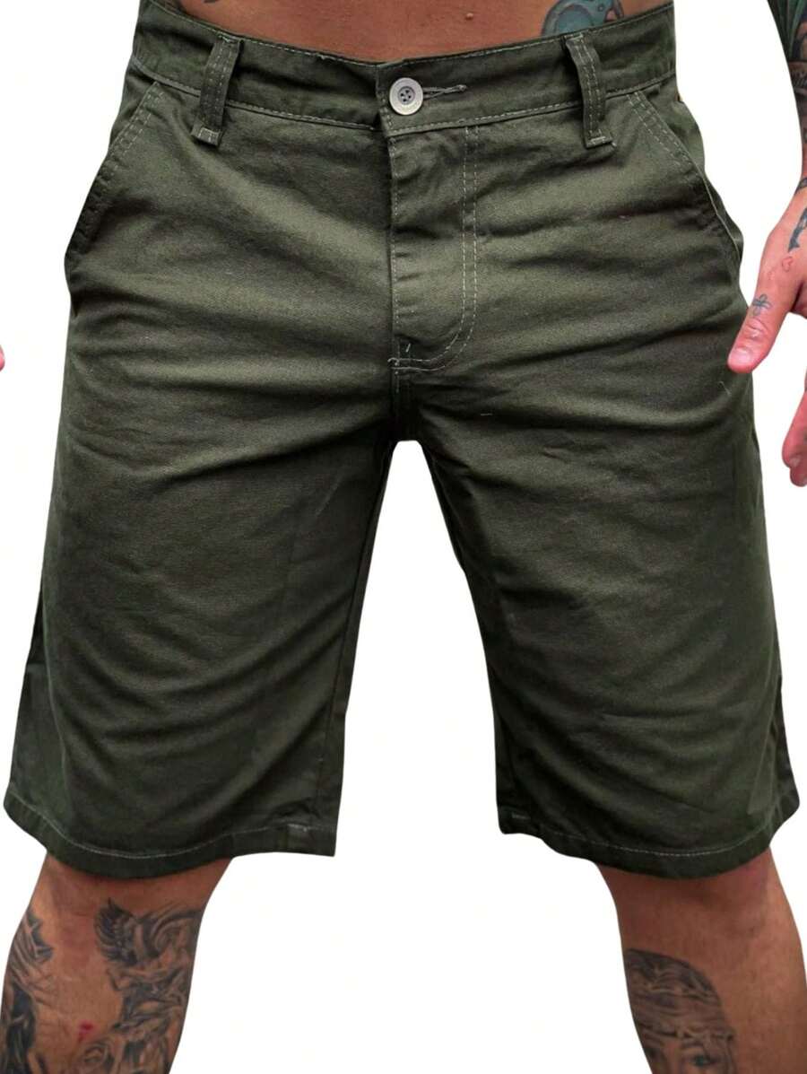 Men Denim Shorts - 軍綠色 - 查看 1