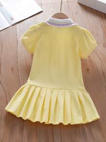 Vestido polo de manga corta casual para niñas con cuello, bordado de corazón y arcoíris, para el verano
