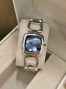 1 pieza Reloj de mujer de alta gama con estilo francés sencillo y elegante, personalizado, con incrustaciones exquisitas de rhinestones, esfera de nácar, correa de acero inoxidable hueca, diseño retro elegante y de lujo versátil, resistente al agua, reloj de cuarzo adecuado para ocio, vacaciones, fiestas y uso diario, se puede usar como un regalo de cumpleaños u ocasión festiva