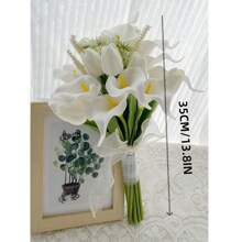 Bridesmaid Artificial Flower Bouquet For Wedding, White Tulip & Calla Lily Floral Arrangement, Bridal Bouquet, Wedding, Ceremony, Anniversary, Fake Flowers Spring Home Decor, Photography Props, Centerpiece, Party Table Decor, Holiday Decoration, Easter Gift, Birthday, Graduation