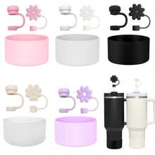 3 Peças de Acessórios para Copos de 30-40 Oz, 1 Peça Tampa de Canudo de Silicone Reutilizável com Flor de 10mm, 1 Peça Tampa de Canudo de Silicone Compatível com Tampa Anti-derrame, Anti-vazamento e Anti-respingo da Xícara , 1 Peça Capa Protetora de Silicone para a Base da Xícara, Acessórios de Xícara, Presentes de Festa de Feriado