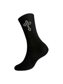 3 双/包男士运动十字图案流行设计袜子，时尚学生和情侣中筒袜，春夏 - 黃色 - 查看 3