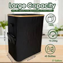 140 Liter High Capacity Recycling Bin (With Lid), Room Garbage Can, Kitchen Trash Can, 37 Gallon Collapsible Indoor Trash Can (With 2 Reusable Trash Bags), Indoor Bottle Recycling Bin, Used For Collecting Glass, Paper, Plastic And Metal Bottles