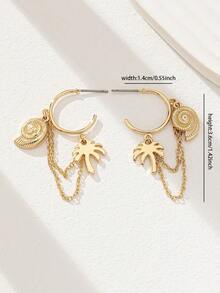 1 Pair Tropical Palm Tree Earring Sea Life Shell Earrings For Women Vacation Style Jewelry - Gold - View 3