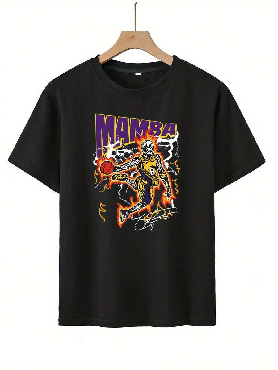 Skeleton Basketball Printed Short Sleeved Round Neck T-Shirt, Casual Spring Summer Autumn T-Shirt, Boys' Clothing