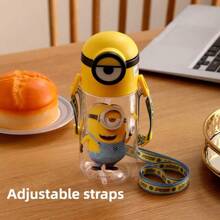 Miniso Minions Themed Cute Design Backpack Strap Plastic Straw Cup 600mL/20.29oz, Portable Daily Use (1 PC)