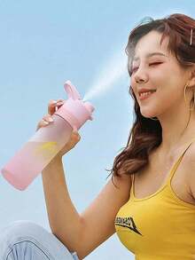 1 件 650 毫升便携式运动水瓶，适合户外活动 - 创意喷雾杯，春夏男女通用水瓶，学生水瓶，适用于户外运动、健身房和健身补水 - 防漏，泵式喷雾水杯，黑色、粉色、绿色、白色 - 彩色 - 查看 3