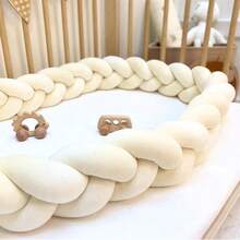 1 件婴儿床手工编织麻花针织保险杠垫，柔软厚实的婴儿摇篮、尿布台、婴儿车、婴儿床护栏