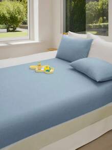 CNZB-1pc Solid Color Brushed Fitted Sheet, Light Blue Bed Cover For Bedroom, Bedding