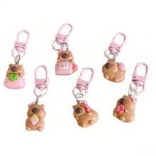 Set de 6 llaveros de la serie rosa de dibujos animados de capibara, llavero de mejor amigo, accesorios para billetera, mochila, teléfono móvil, auriculares, colgante de llave de coche, regalos pequeños creativos para fiestas y vacaciones