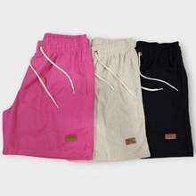 Kit 3 Premium Linen Shorts Bermuda Mauricinho Men's Casual Basic Comfortable Leather Label Detail - 泡泡糖粉 - 查看 1