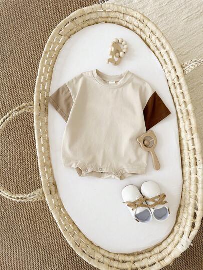 男女宝宝休闲撞色短袖连体衣，夏季