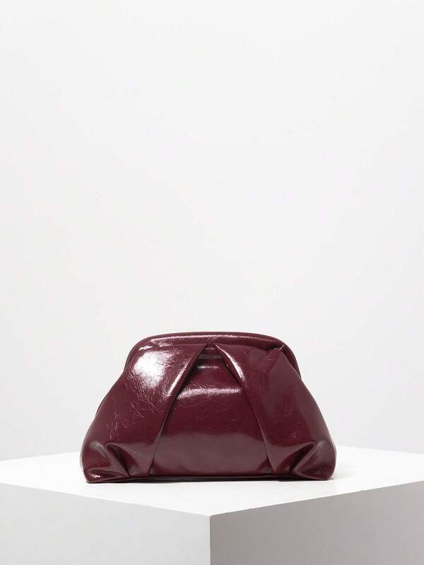 1 pezzo Borsa clutch vintage finta in pelle intrecciata per donna, borsa per ballo, borsa bordeaux, abiti da ballo per donna, borsa a scatto di stile premium, borsa nuvola arricciata, borsa a conchiglia, articoli da matrimonio, eleganti borse da donna (motivo casuale)