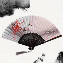 优雅复古花卉图案竹折扇 - 手工制作，高品质手扇，适合日常使用和文化活动 - 送给学生和传统主义者的理想礼物，竹子装饰 - 彩色 - 查看 4