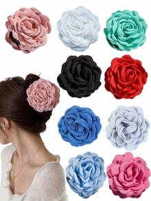 1/3 piezas de pinza de pelo de mujer de unicolor, simple y elegante de 9 cm de tela con rosa de múltiples capas, adecuada para moños elegantes, apta para uso diario de verano, accesorios bohemios de San Valentín, rosa, accesorios para el cabello, pinzas para el cabello, pasadores para el cabello, sujetadores para el cabello, accesorios para el cabello, accesorios para la playa, accesorios para el cabello de otoño e invierno para mujer, accesorios para vacaciones