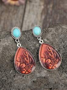 1對復古水滴仙人掌耳環